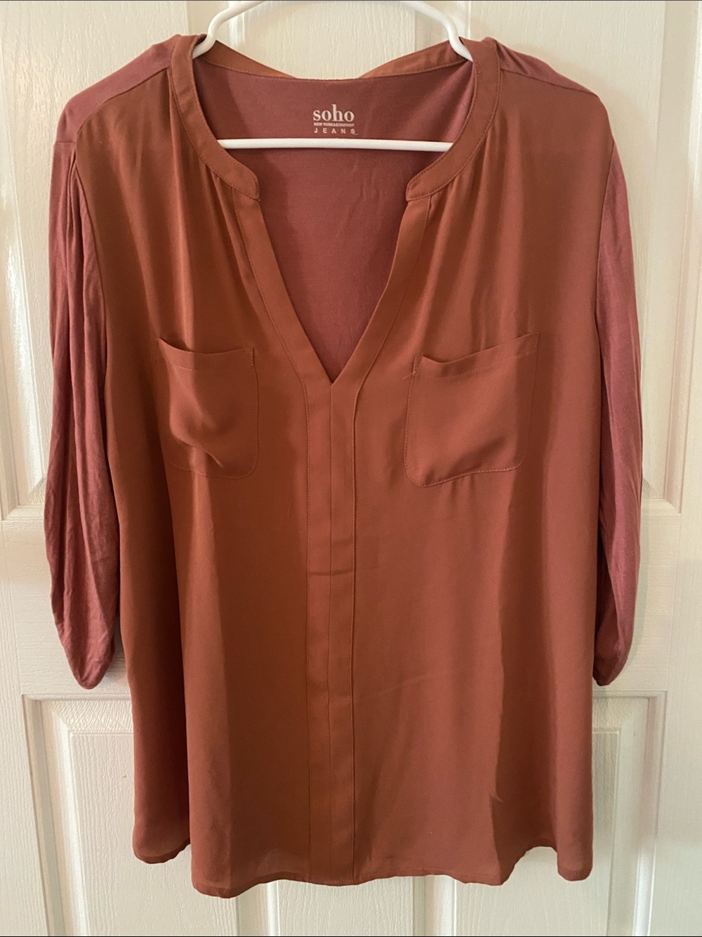 Soho Rust-Colored V-Neck Tunic Top